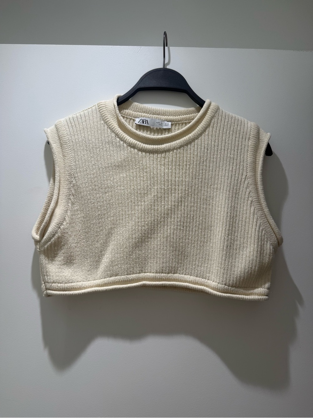 Zara Cream Ribbed Sleeveless Crop Top